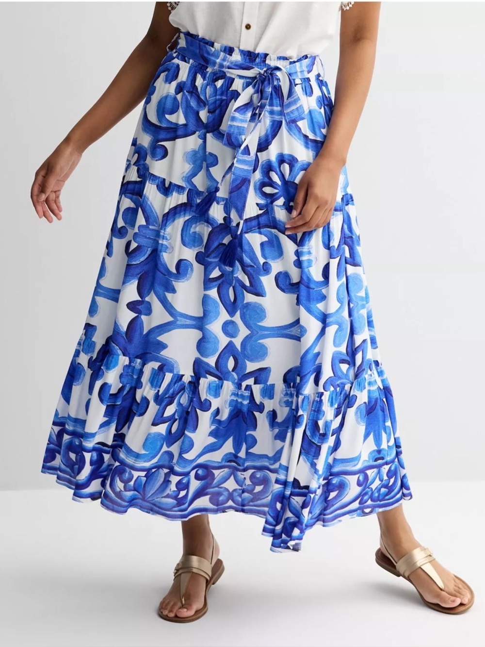 Printed Flare Tiered Maxi Skirt
